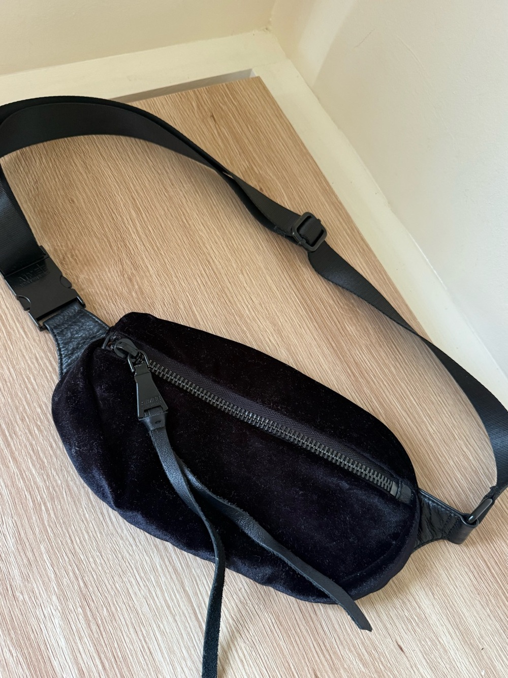 Aimee Kestenberg Black Velvet and Leather Belt/Sling Bag